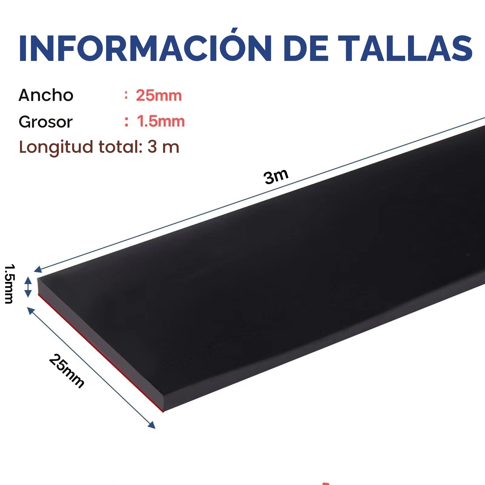 Plancha Goma Adhesiva Rollo de Caucho Neopreno 25mm x 1.5mm x 3m Antivibración Antideslizante