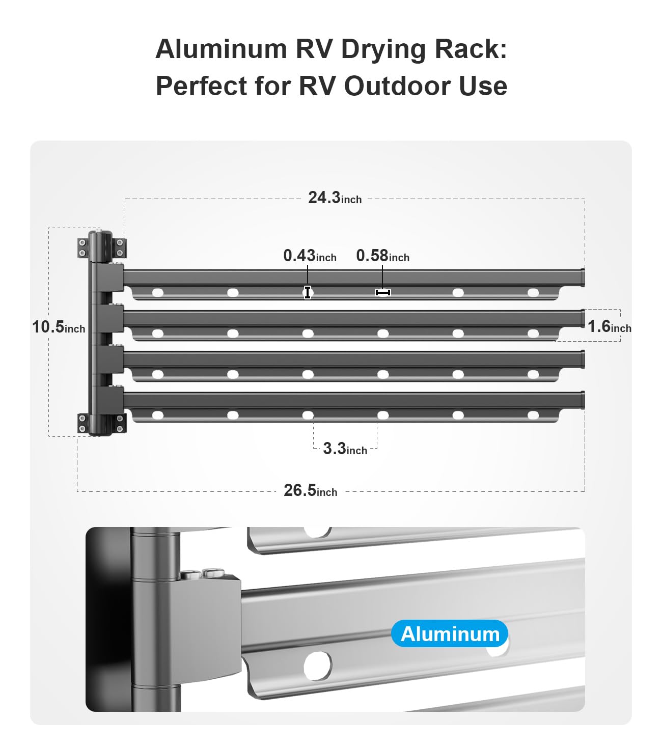 Estante de secado de ropa de aluminio para caravana, montado en escalera, brazos giratorios de 24 pulgadas de largo y 180°, accesorios esenciales para remolques de viaje y campistas 6