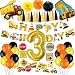 EPODA Set di decorazioni per feste di compleanno, per cantiere, per cantiere, palloncini in pellicola, escavatore, decorazione per bambini, 3 decorazioni per torte e adesivi di compleanno