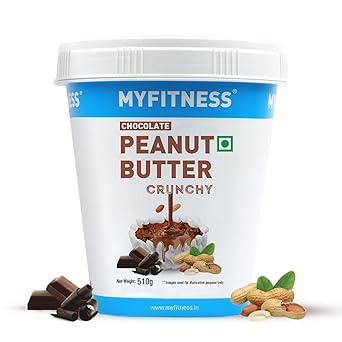 MYFITNESS Peanut Butter Chocolate Spread Crunchy 510g | 23g Protein & 9g Fiber | Tasty & Healthy Nut Butter Spread for Breakfast & Snacks | Cholesterol Free | Zero Trans Fat | Crunchy Peanut Butter - image, photos