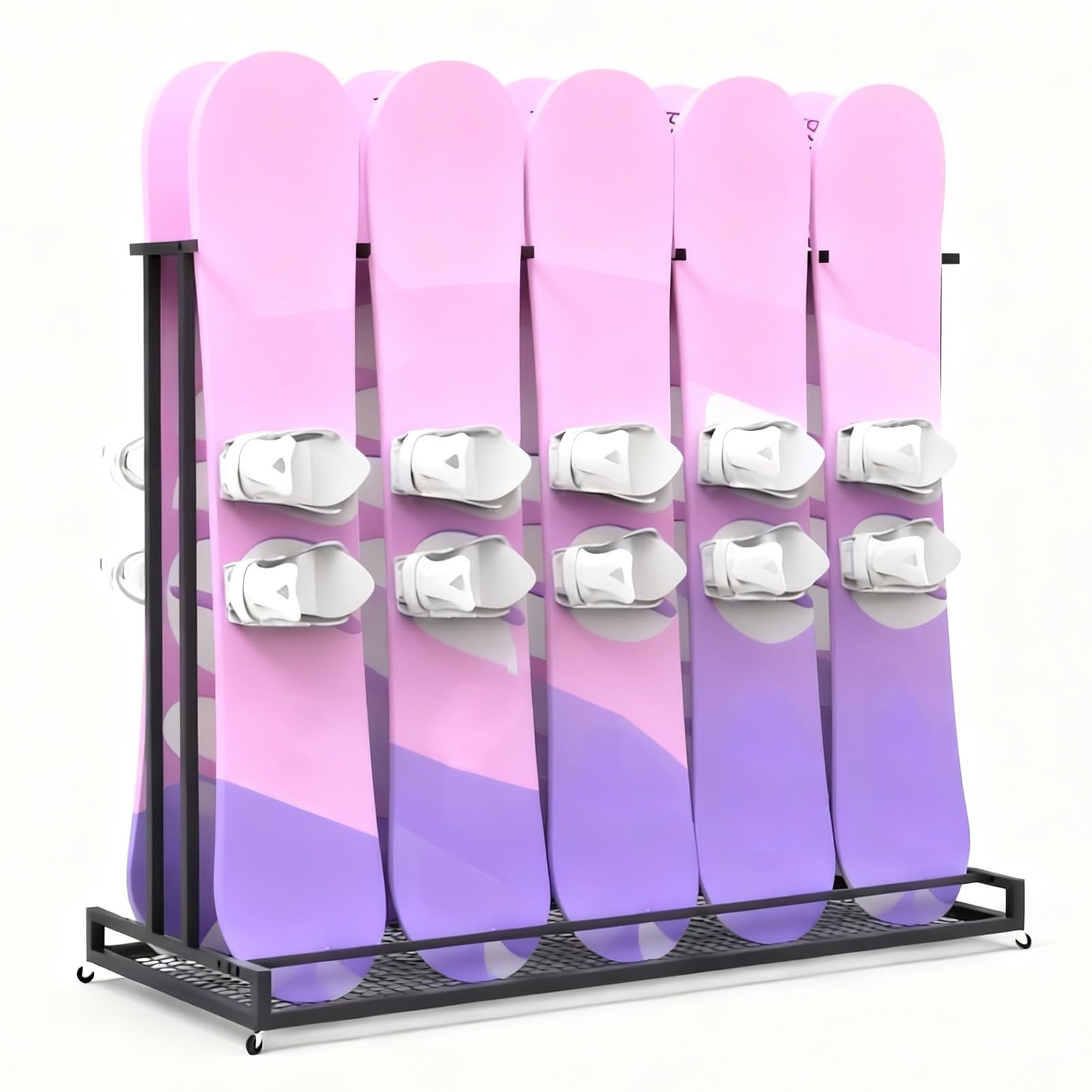 Freistehender Skiträger für Garagenboden, Snowboard-Aufbewahrungsregal mit Rädern, Metall-Schneeski-Display-Halter, Heimkeller, Skateboard-Organizer