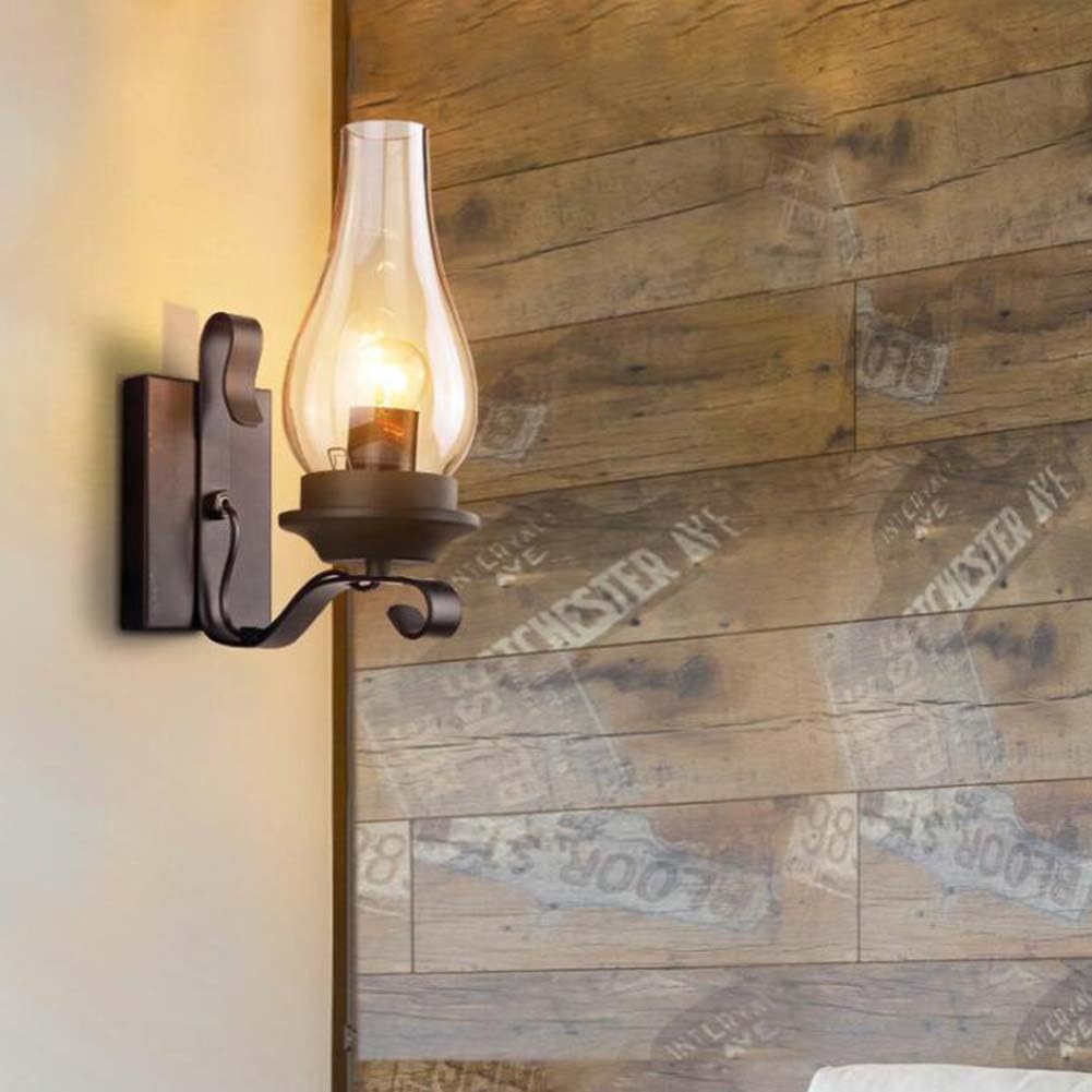 Rustikale Wandleuchte Innen Vintage Wandlampe Glas Lampenschirm Flurlampe Antik Nostalgie Lampe Design Wandbeleuchtung 1 Flammige Landhausstil Old Öllampe Rustikale für Nachttisch Schlafzimmer