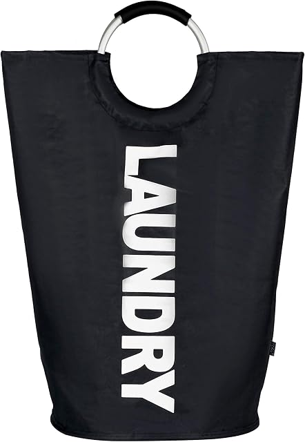ZYBUX - 82L - Large Laundry Basket | Collapsible Washing Basket | Fabric Laundry Hamper Basket with Metal Handles - Foldable Wash Basket | Fabric Bag for Living Rooms & Bedrooms - 6 Colours Black, L