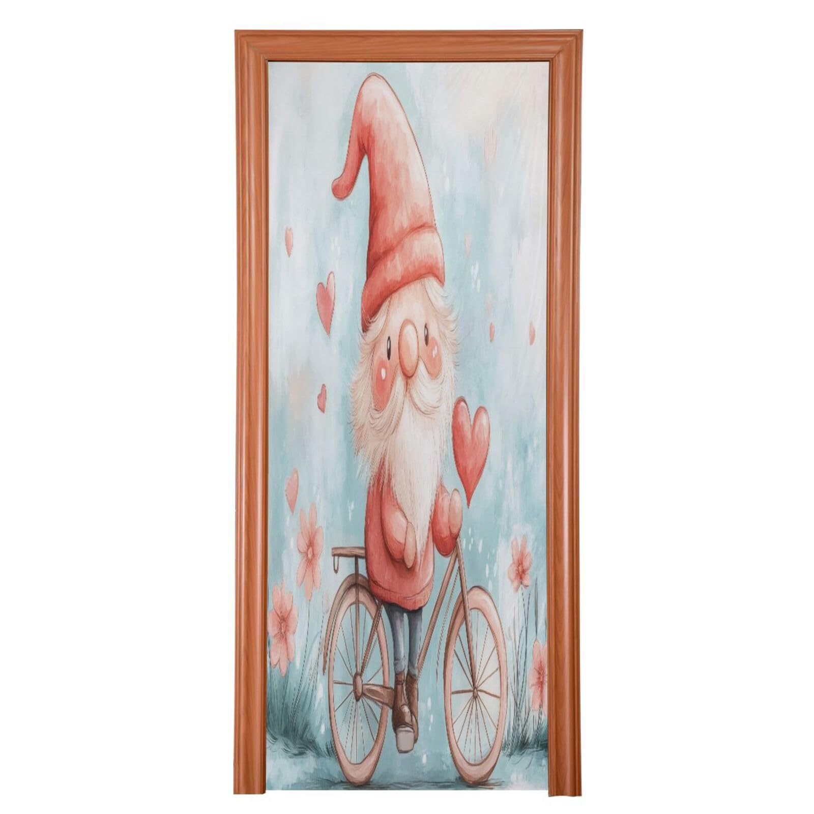 FLildon Valentine's Day Gnome Riding Heart Road Door Cover Decoration, Party Accessory Porch Decor for Festive Ornament Room Door Covers 35 x 79 Inch