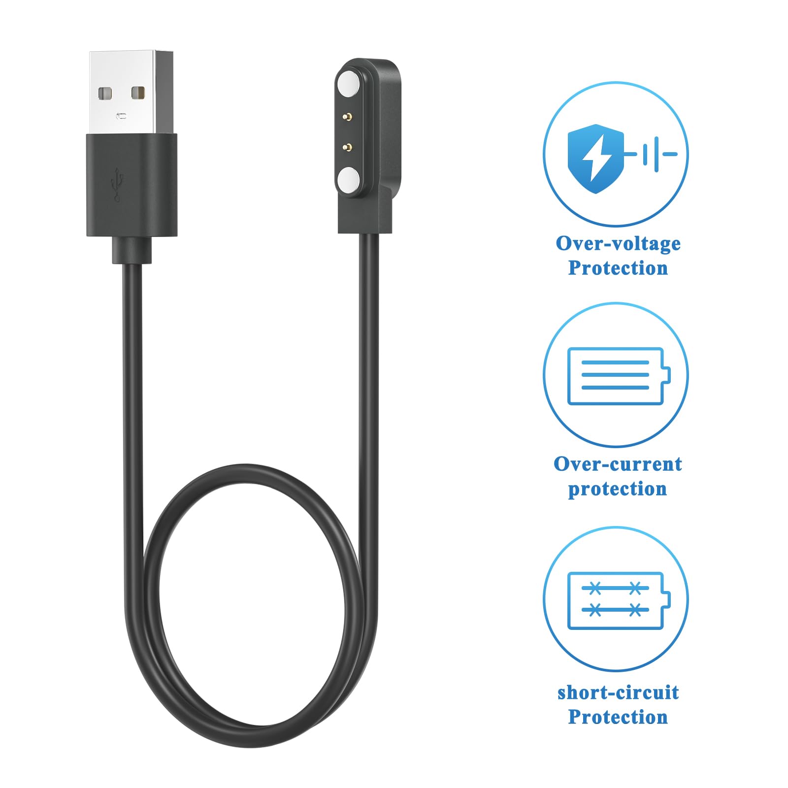 Amzpas Chargeur Montre Connectée, Câble USB 2 Broches de Charge Magnétique pour Smartwatch, Câble de Recharge pour Montre Intelligente Universel, Espacement des Contacts du Chargeur 4mm (USB 60cm)