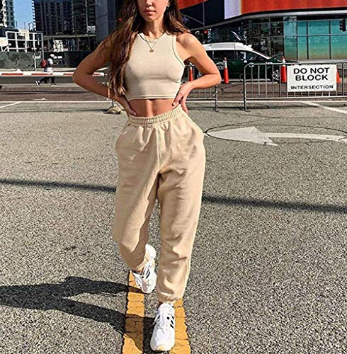 Image of Women's Cinch Bottom Sweatpants Pockets High Waist Sporty Gym Athletic Fit Jogger Pants Lounge Trousers