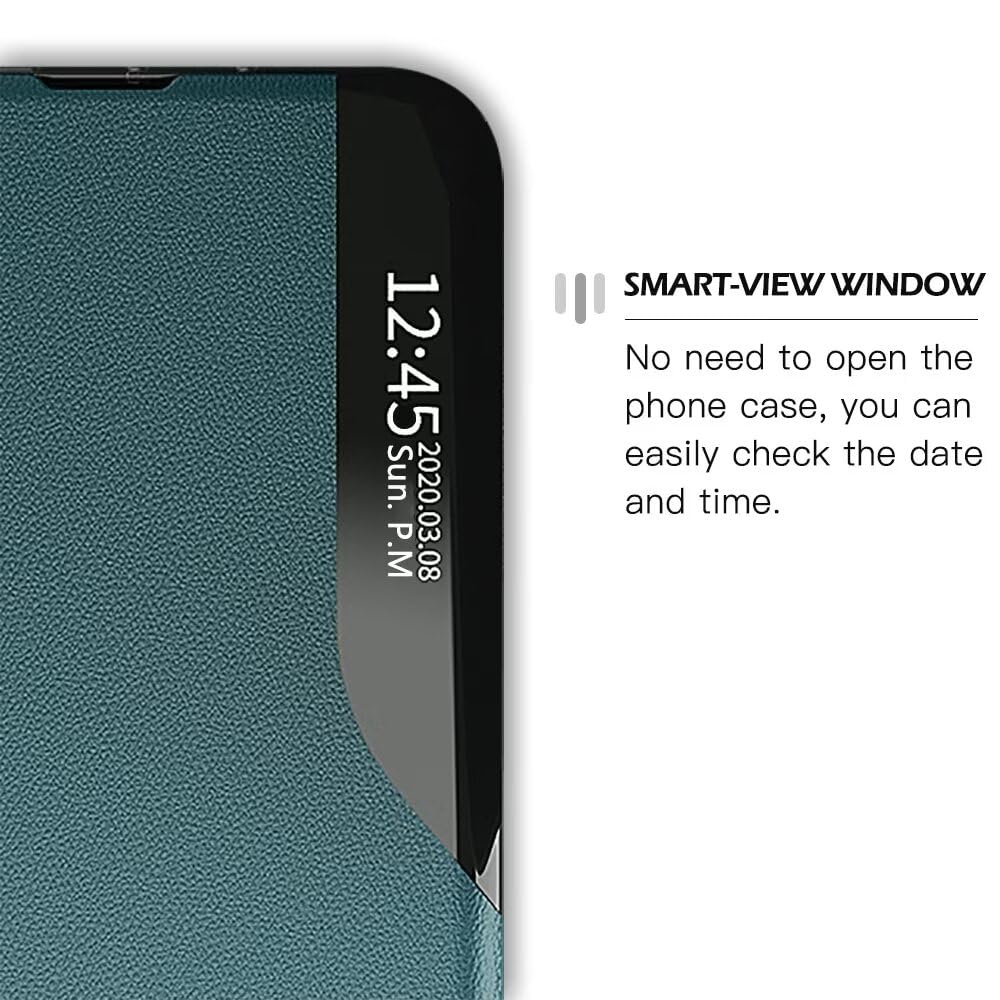 EASSGU Custodia in Pelle per Realme C65 (4G) (6.67 Inches) Finestra Laterale Flip Cover in Pelle PU Resistente ai Graffi Custodia Protettiva - Rosso