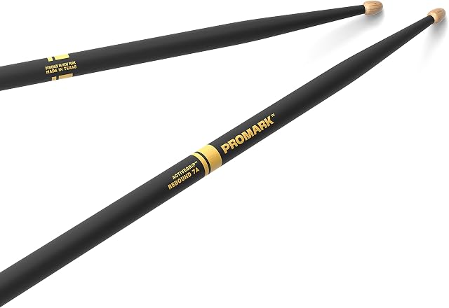 ProMark Drum Sticks - Rebound 7A Drumsticks - ActiveGrip For Secure, Comfortable Grip - Gets Tackier As Your Hands Sweat - Active Grip Finish, Acorn Tip, Hickory Wood - 1 Pair