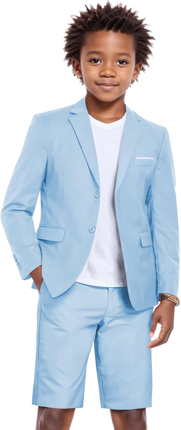 Shorts Suit for Boys 2 Piece Slim Fit Summer Suit Kids Tuxedos Outfits Blazer Shorts Set for Beach Wedding