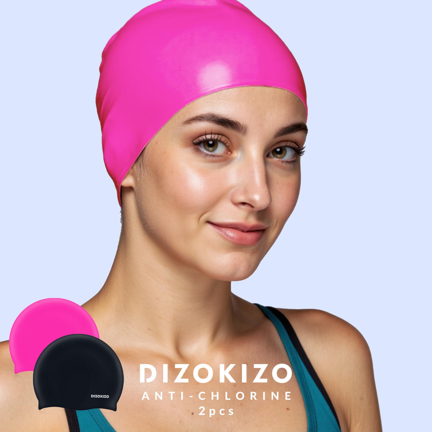 Bonnets de Bain en Silicone Anti-glissants pour Adultes Cheveux Longs et Courts, Lot de 2