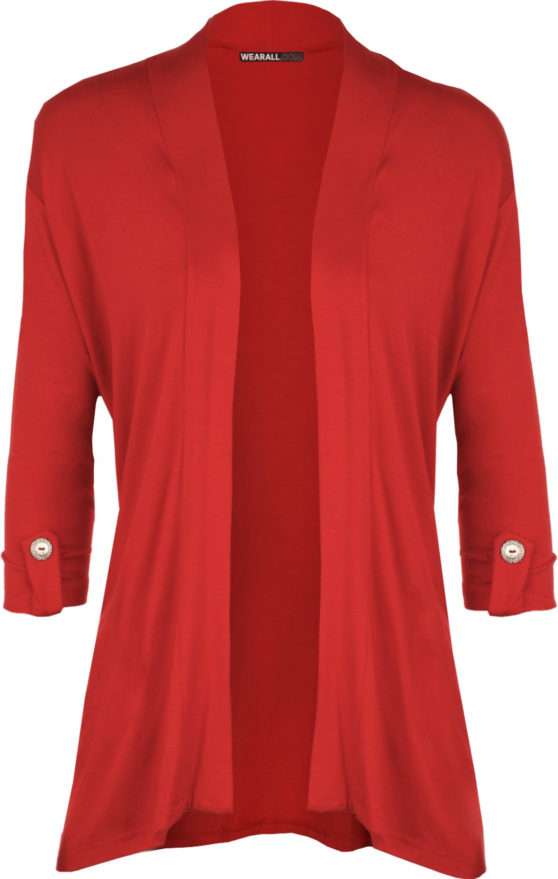 WearAll New Ladies Plus Size Short Sleeve Button Open Cardigan Womens Stretch Top Red 20/22