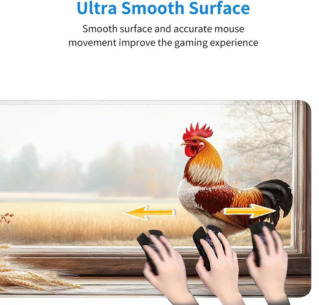 Tappetino Mouse Gaming Bianco, Gallo Tappetino Mouse XXL 1500x800x3mm Computer Sottomano Scrivania, Superficie Prova di Versamento e Base Antiscivolo Bordi Cuciti, per Computer Portatile Ufficio S-514