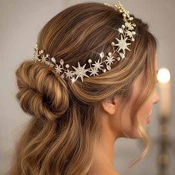 Star Bride Wedding Hair Vine Gold Rhinestone Bridal Headpiece Headbands Crystal Hair Accessories for Women Gold, One Size