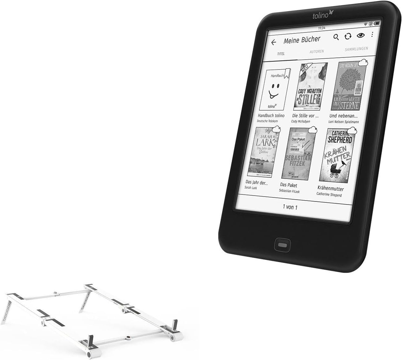 BoxWave Stand and Mount Compatible with Tolino Shine2 300ppi e-Book - Pocket Aluminum Stand 3-in-1, Portable Multi Angle Viewing Riser - Metallic Silver
