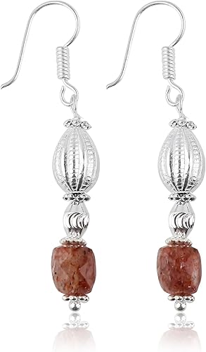ARTISANJEWELS Natural Strawberry Quartz Gemstone Beads Dangle Earrings, Handmade