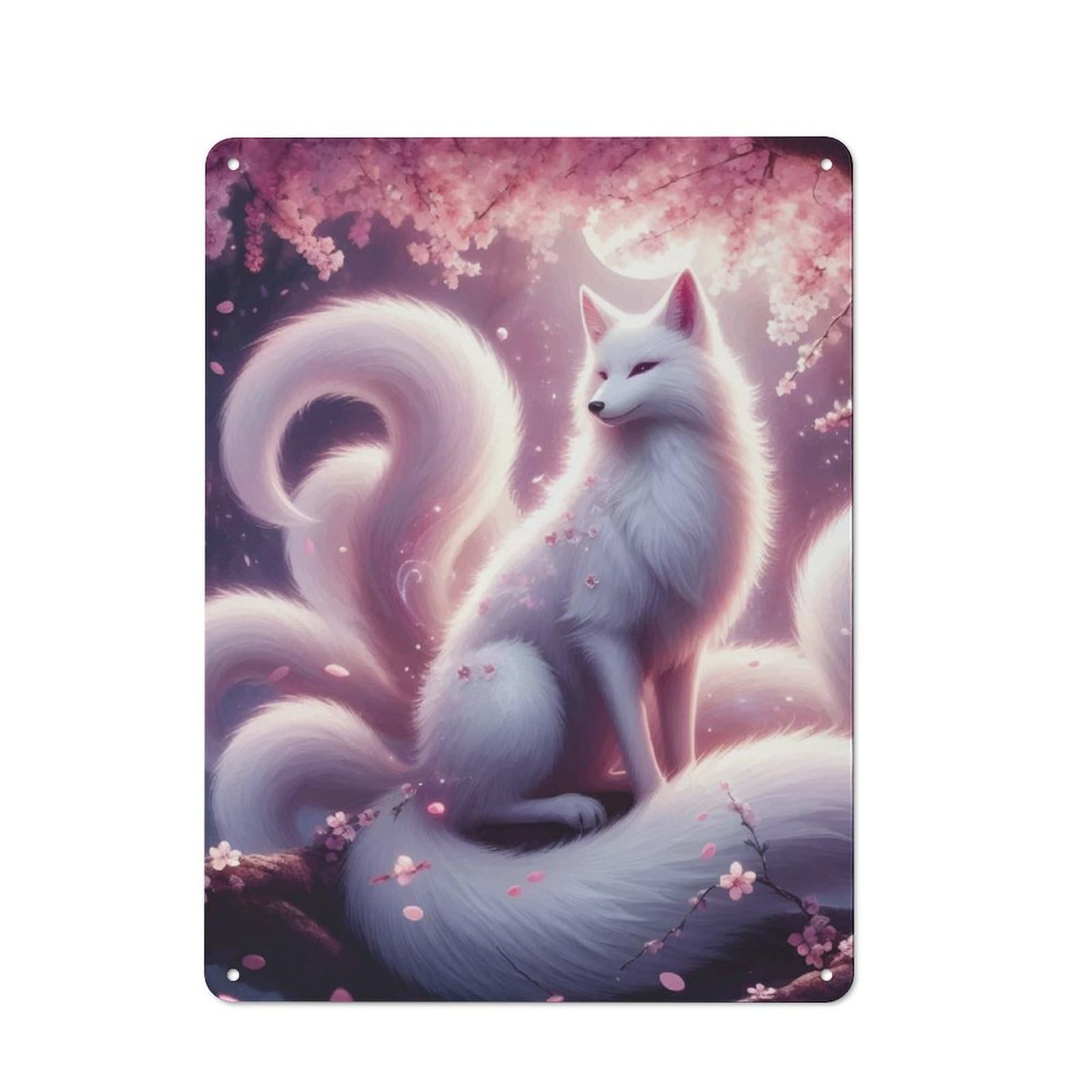 Junmoney Ninetail White Kitsune Metal Sign 40X30cm With For Home Bar Wall, Rustic Decor, For Collectors Decorating Home Bars And Entertaining Spaces