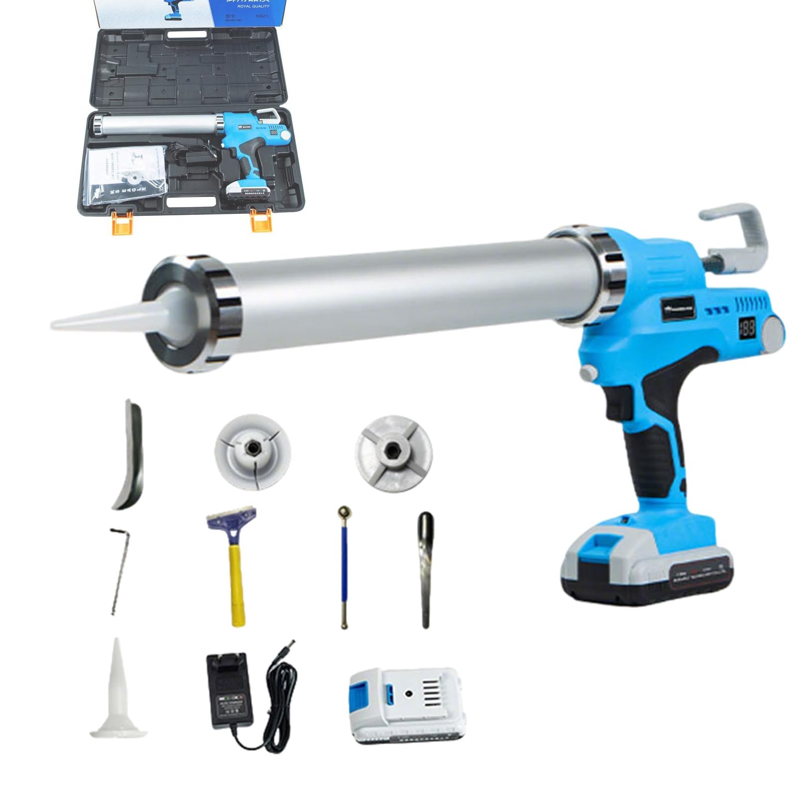 Pistolet à Calfeutrer sans Fil, Pistolet à Adhésif avec Lumière LED, Vitesse Continuement Variable, Anti-Goutte pour Le Remplissage et l'Étanchéité B