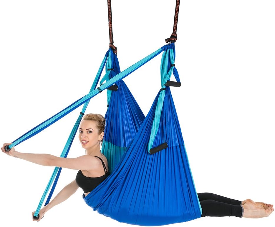 ele ELEOPTION Strong Antigravity Yoga Hammock Sling Inversion Tool for Air Inversion Exercises Yoga Swing Set Trapeze Sling Hammock Yoga Gifts for Women Adult Kids Dark+Light Blue