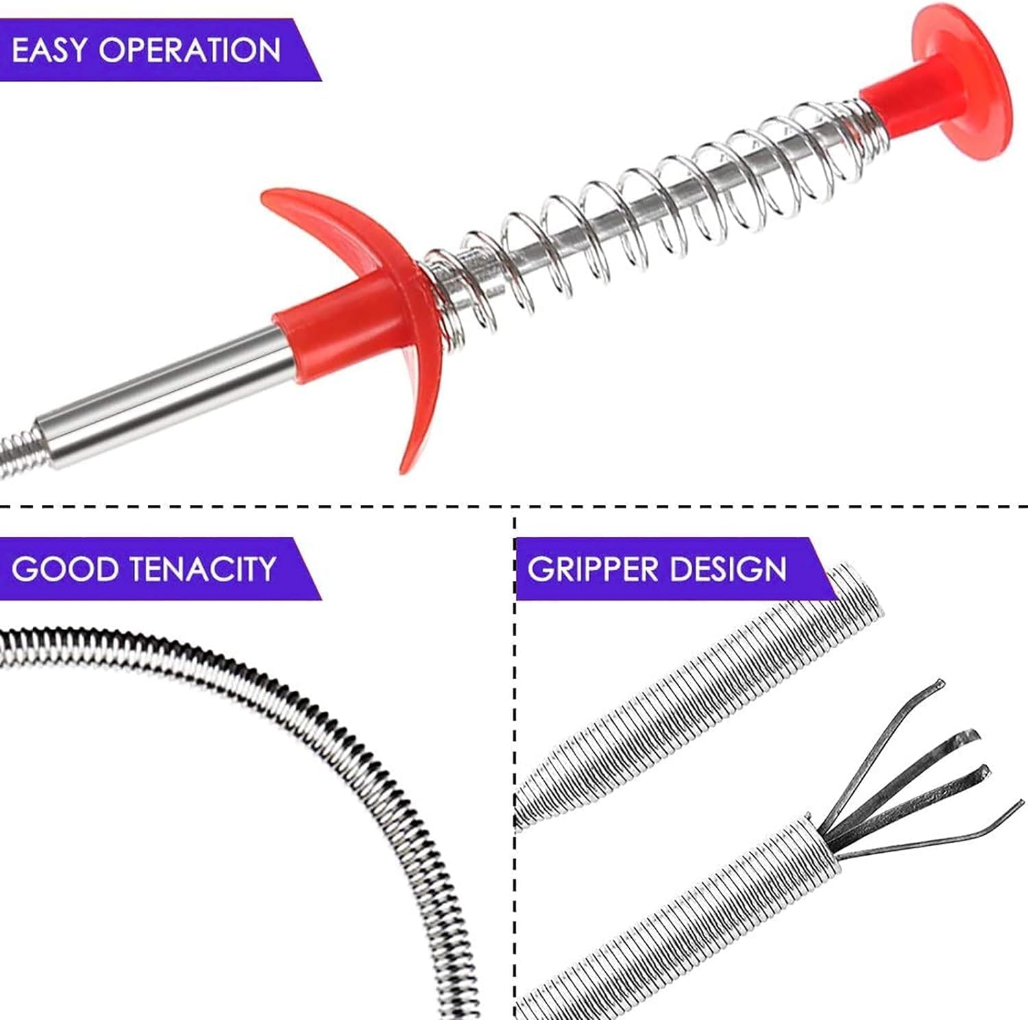 Drain Snake Hair Drain Clog Remover Tool - 116 inch Sink Drain Cleaner for Toilet Sewer Shower Kitchen Bathroom Tub Clogged Drains Opener Cleaning Tool