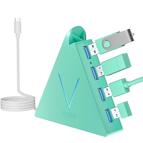 JoyReken USB C Hub, USB C to 4-Port USB 3.0 Type-C Splitter Adapter for MacBook Pro/Air, iMac, Mac mini, Laptop, Surface Pro, XPS, Flash Drive, Keyboard, Mouse, External HDD (2ft, Green) - 2ft - Green USB C Hub