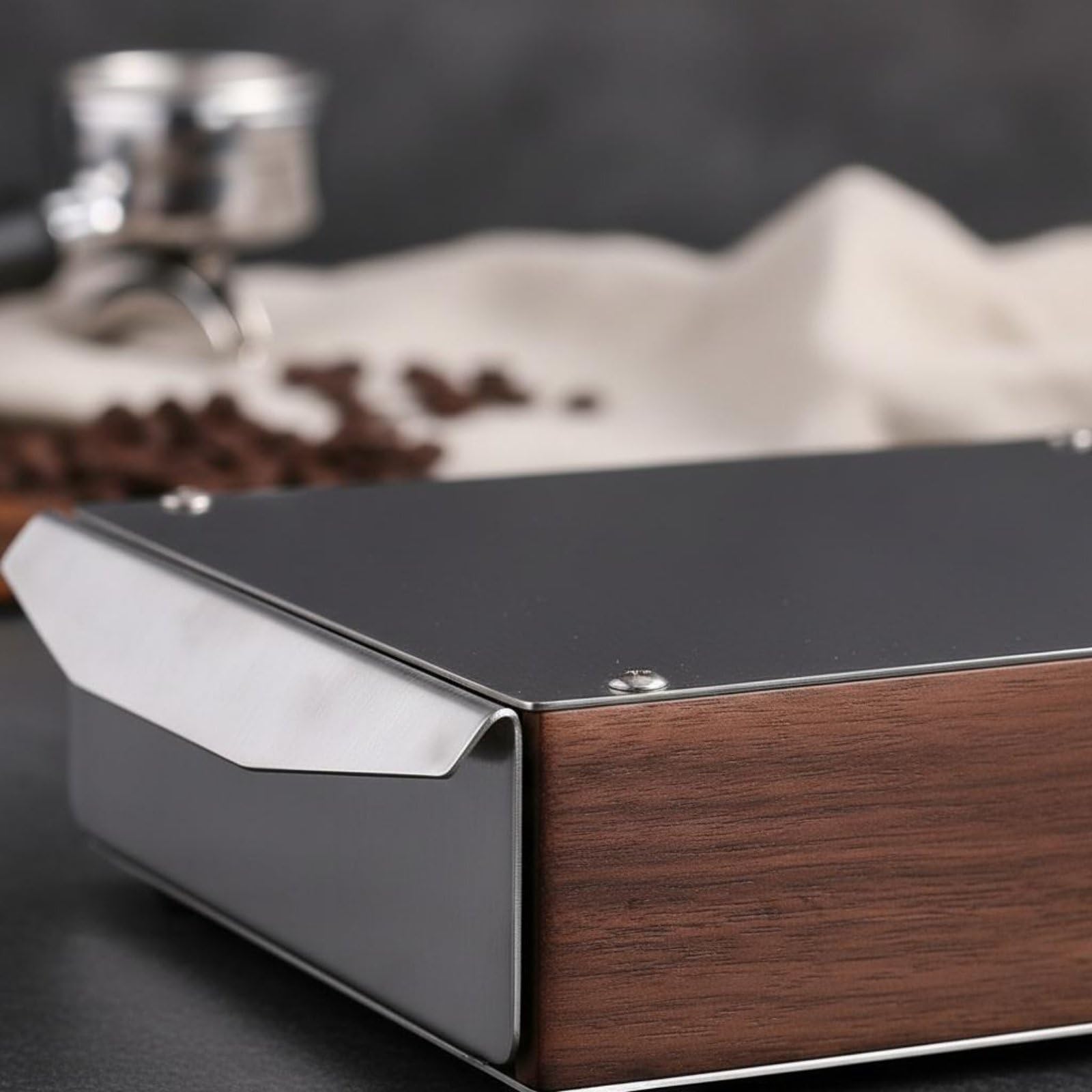 rockible Box Scarta Caffè in Legno Legno Scuro Design Professionale Cassetto Battifondi Caffè Piedini Antiscivolo Cassettino Raccogli-Fondi, Nero