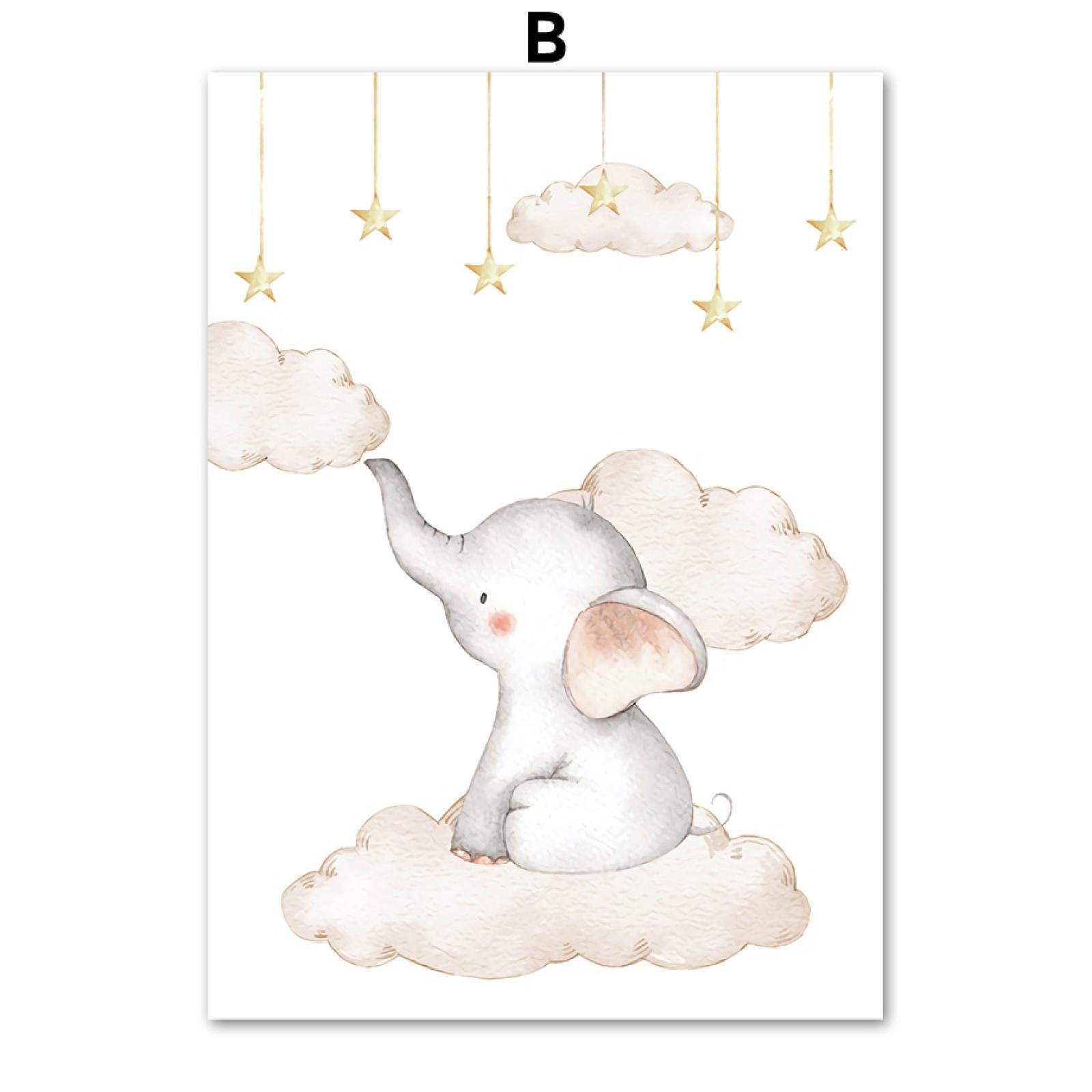 XIANGPEIFBH Éléphant Étoile Lune Nuage Pépinière Toile Mur Art Peinture Nordique Affiches Et Gravures Photos Bébé Enfants Chambre Décor 40x60cm (16x24in) x3 Cadre Intérieur