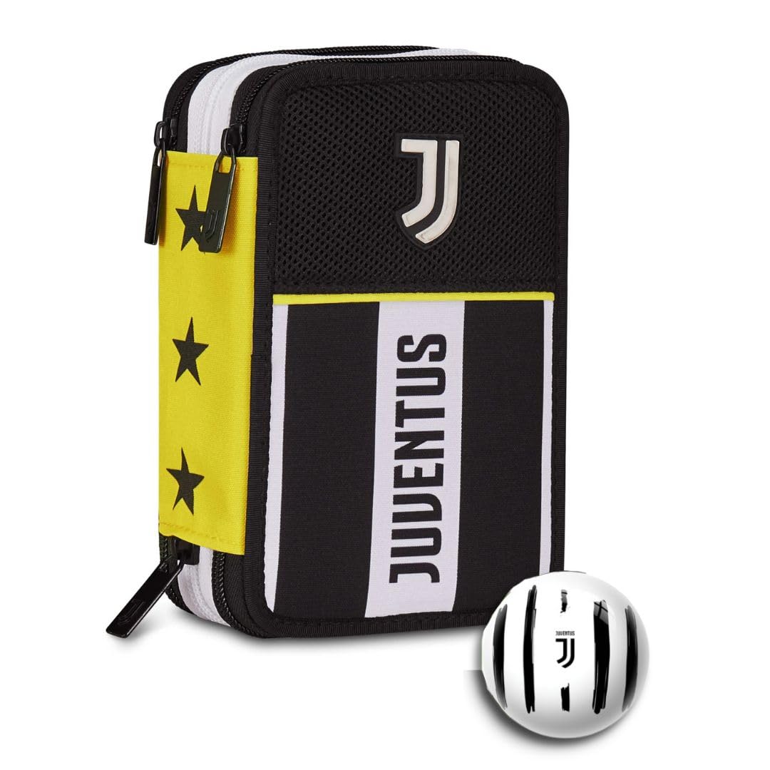 JUVENTUS Astuccio Scuola 3 Zip Triplo Scomparto Nero Bianco - OMAGGIO Pallina