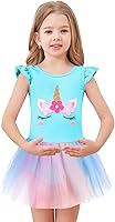 Vista 2 de EQSJIU Leotardos de ballet de unicornio con tutú para niñas pequeñas, vestido de falda de tul de algodón para bailar