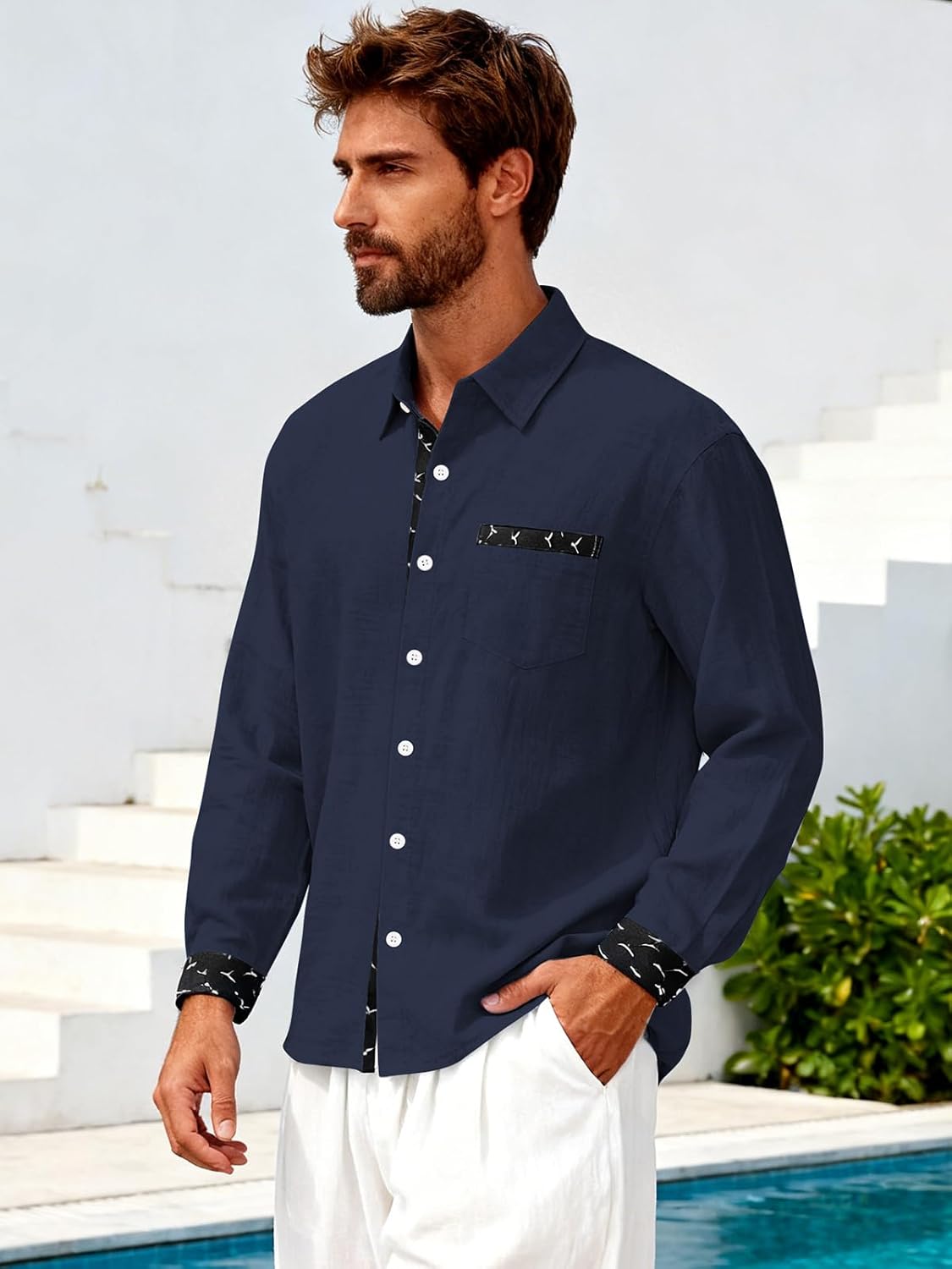 Men's Linen Shirts Short Sleeve Casual Shirts Button Down Shirt for Men Beach Summer Wedding Shirt - Image 2