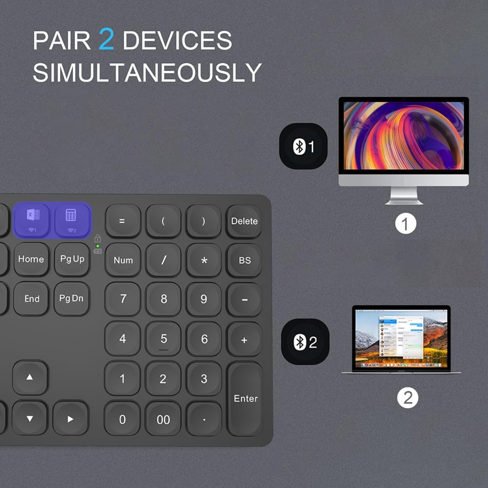 Double clavier numérique Bluetooth rechargeable, pavé numérique sans , pour ordinateur portable, clavier numérique Slinet-noir, facile à installer, facile à utiliser