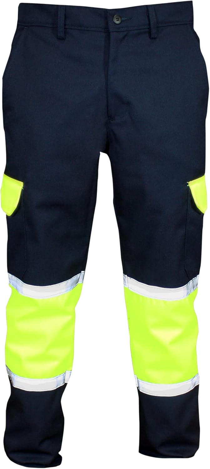 Work pants, high resistance cargo pockets, High Visibility double reflective tape