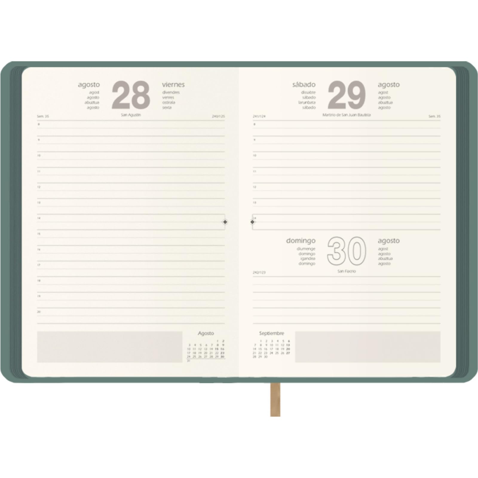 Agenda 2026 Jour par Page A5 Couverture Flexible Similicuir Planificateur Annuel Espagnol Hanoï Vert