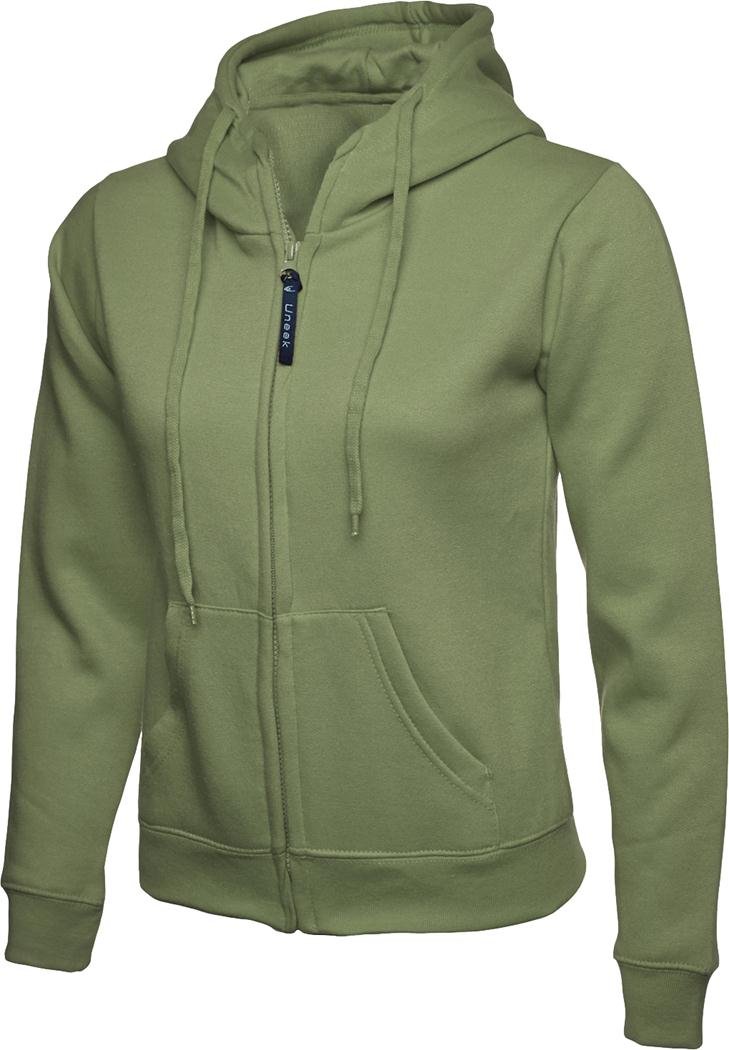 Uneek Uc505 Ladies Classic Full Zip Hooded Sweatshirt Olive M