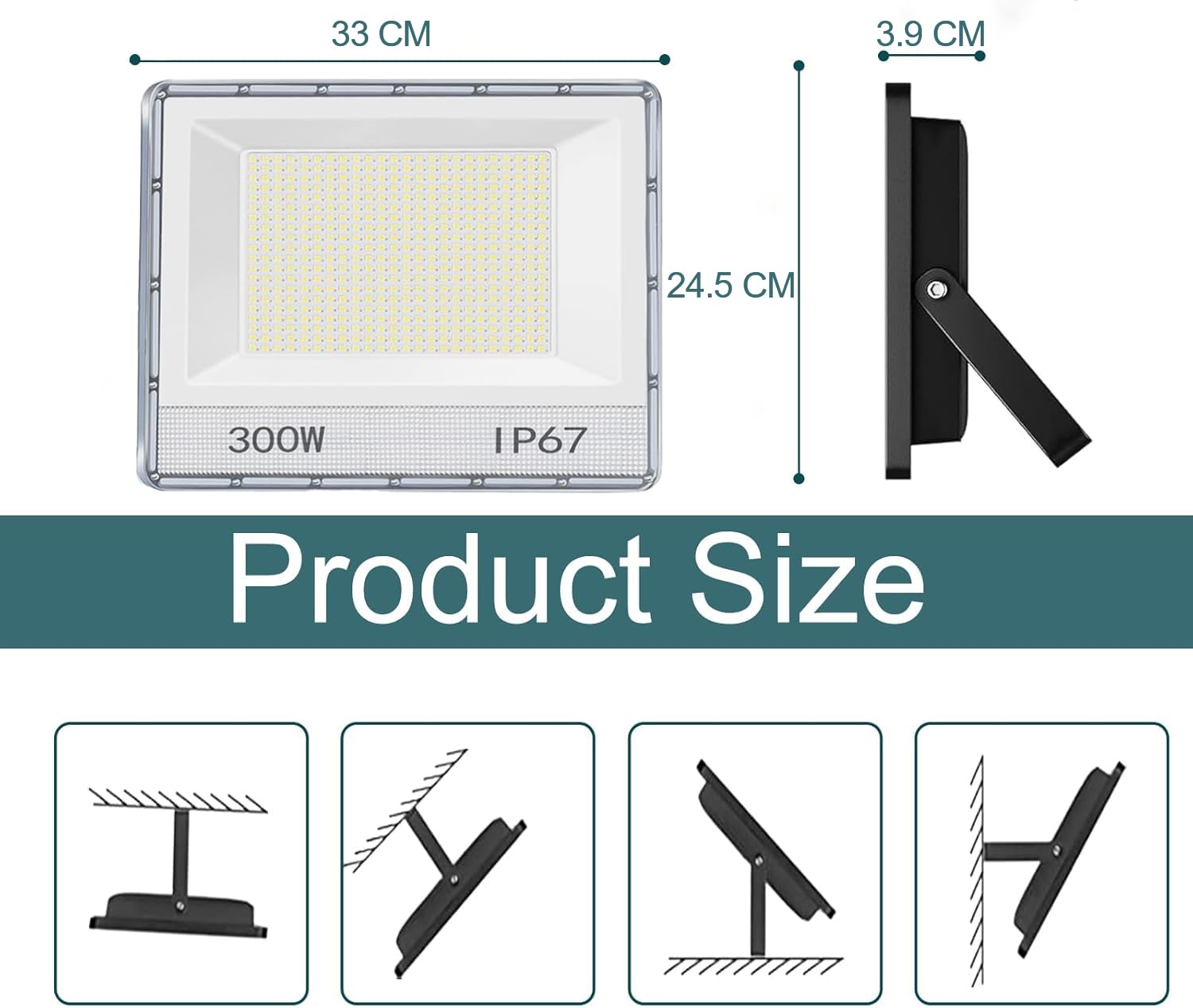 Faro LED 300W da Esterno Bianco Freddo, 2 Pezzi | Potente Faretto LED Esterno 6500K, IP67 Impermeabile Faretti LED, Fari LED per Garage, Cortile, Campo Sportivo, Parcheggio