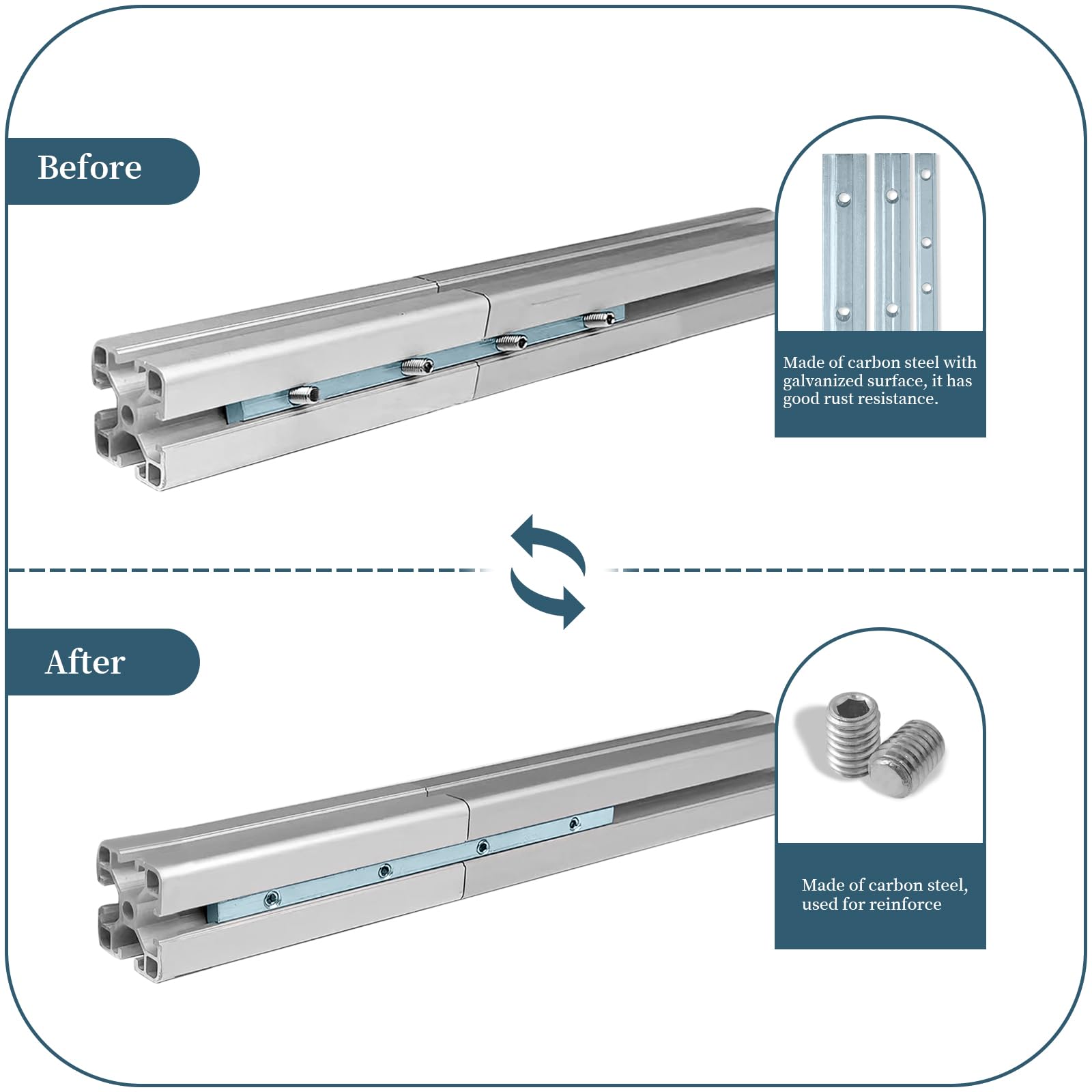 Hevysuo 16 Pcs 2020 Series Straight line Track Connectors,Carbon Steel Aluminum Profile Straight,Extruded AluminumStraight Line Connector,with M5x6 Screws Wrench for 20 Series Aluminum Profile,Silver - Image 3