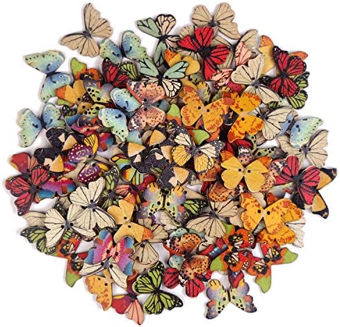 VEYLIN Butterfly Buttons for Crafting, 100 Wooden Butterfly Button for Baby Cardigans Sewing Knitting