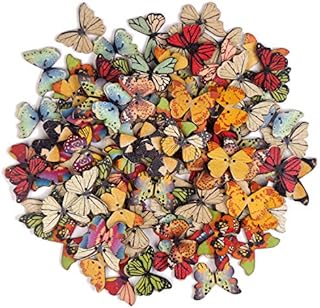 VEYLIN Butterfly Buttons for Crafting, 100 Wooden Butterfly Button for Baby Cardigans Sewing Knitting