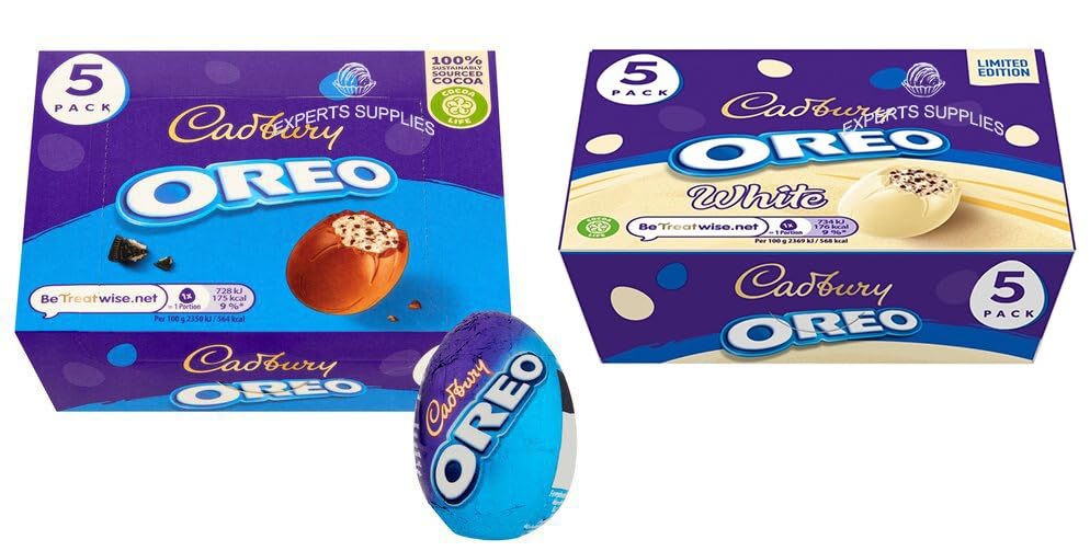 2x Cadbury Oreo & White Oreo Chocolate Eggs 5 Pack Each Easter Chocolate Egg Bundle Treat For Women Man and Kids By Experts Supplies