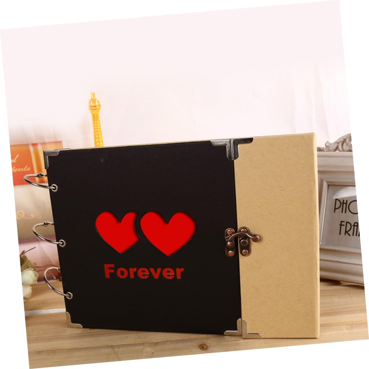 NOLITOY 10 Zoll Selbstgemacht Scrapbook Fotoalbum aus Eisen Herzmotiv Design Loses Erinnerungsalbum zum Selbstgestalten Geschenk für Jubiläum und Valentinstag