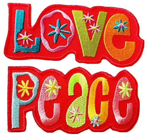 B2see Ecusson thermocollant Love and Peace kit de Deux Pieces ecusson Applique 10.5 x 5 cm a Piece