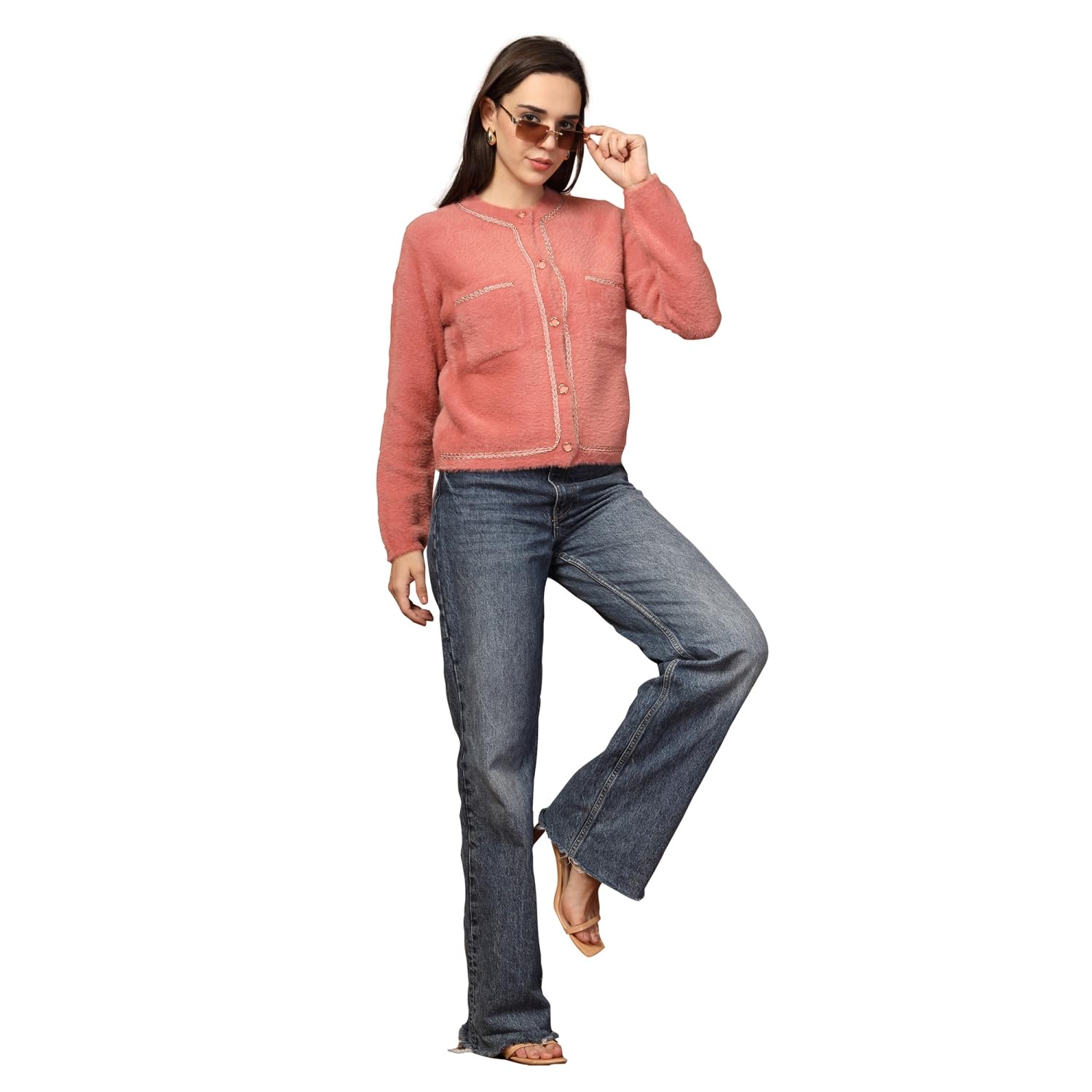 Women Woollen Cardigan Peach_T5W 25103-image-1