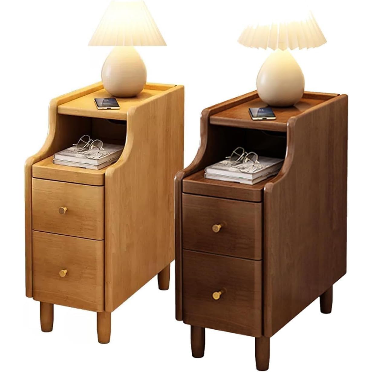 DLLDQBD Nightstand With 2 Drawers And 1 Shelf Bedside Table，Wood Night Stand Minimalist And Practical Compact End Table(Size:20x40x50cm(8x16x20inch),Color:Brown+Natural)
