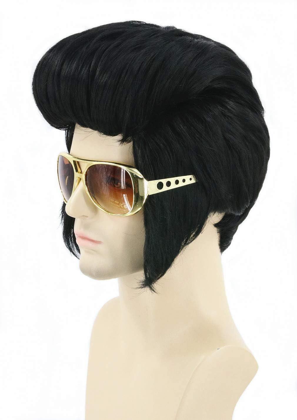 LeMarnia Men's Black Short Disco Wig for 50's Rock Style Cosplay Halloween Costume Party Wig (Excluding Glasses)