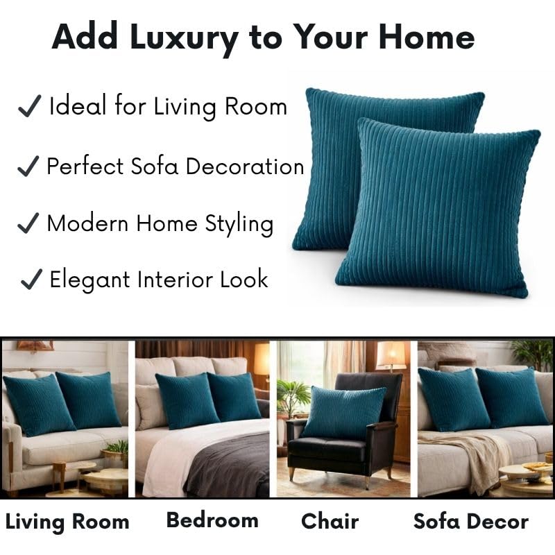 Image of RD TREND Cushion Cover Set of 2, Decorative Sofa Living Room Home Square Cushion Covers 24 Inch x 24 Inch, Aesthetic Corduroy Striped Double Sided (Green)