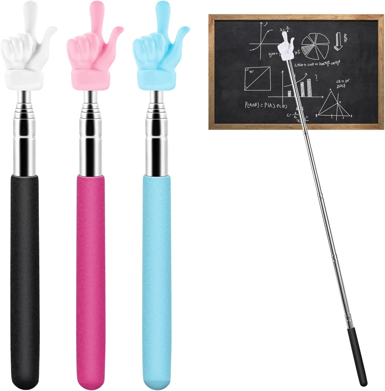 Wawasia 3 Pcs Telescopic Teachers Pointer, Retractable Pointer for Classroom, Mini Finger Pointer Stick for Presentations, Extendable Pointers for Classroom for Kids