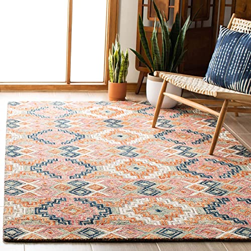 Image of Hand-Tufted Wool Carpet for Living Room 6x8 feet Peach Geometric Design Anti-Skid High Pile Thick Carpet & Rugs for Bedroom & Hall