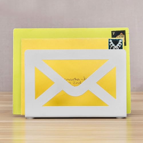 Miniatura 8 de MyGift Soporte de correo de escritorio de metal negro con diseño de sobre recortado para el hogar y la oficina organizador de cartas