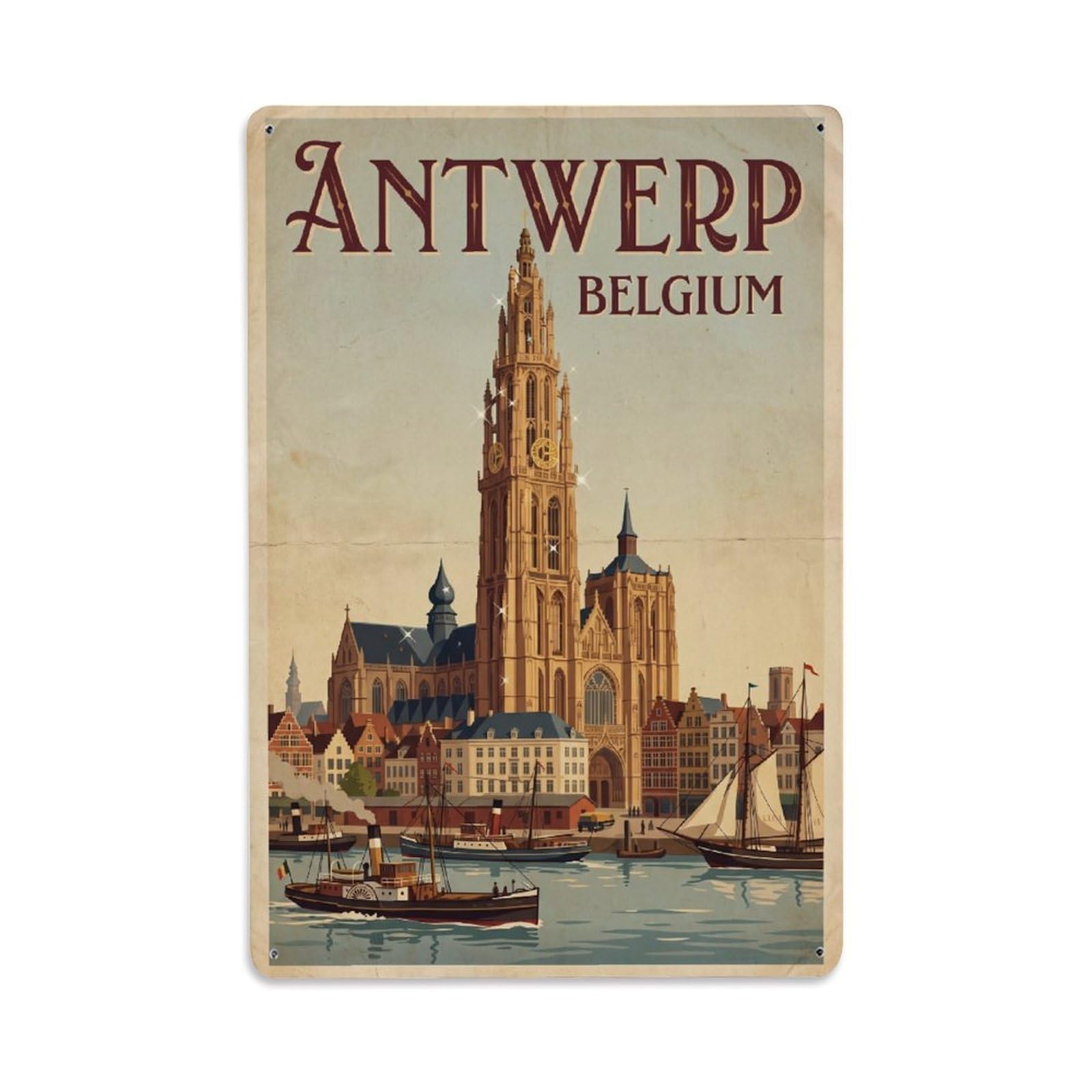 Belgium Antwerp Vintage Travel Metal Tin Sign