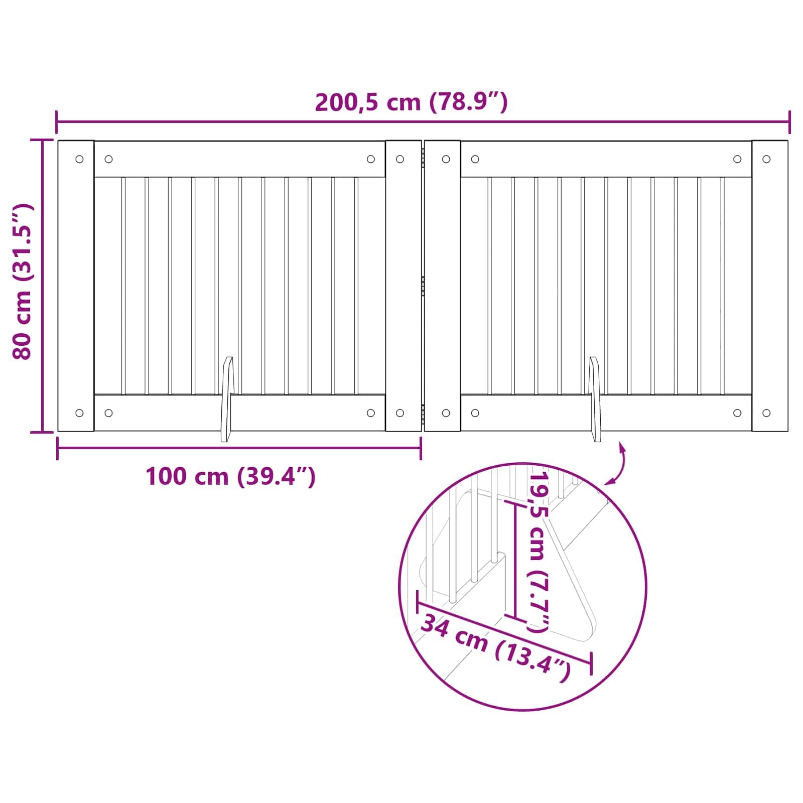 Puerta para perros con soporte, 2 unidades, Sonoma gris, 100 x 80 cm, plegable y portátil, para interior y exterior, barrera de seguridad y protección en casa y apartamento