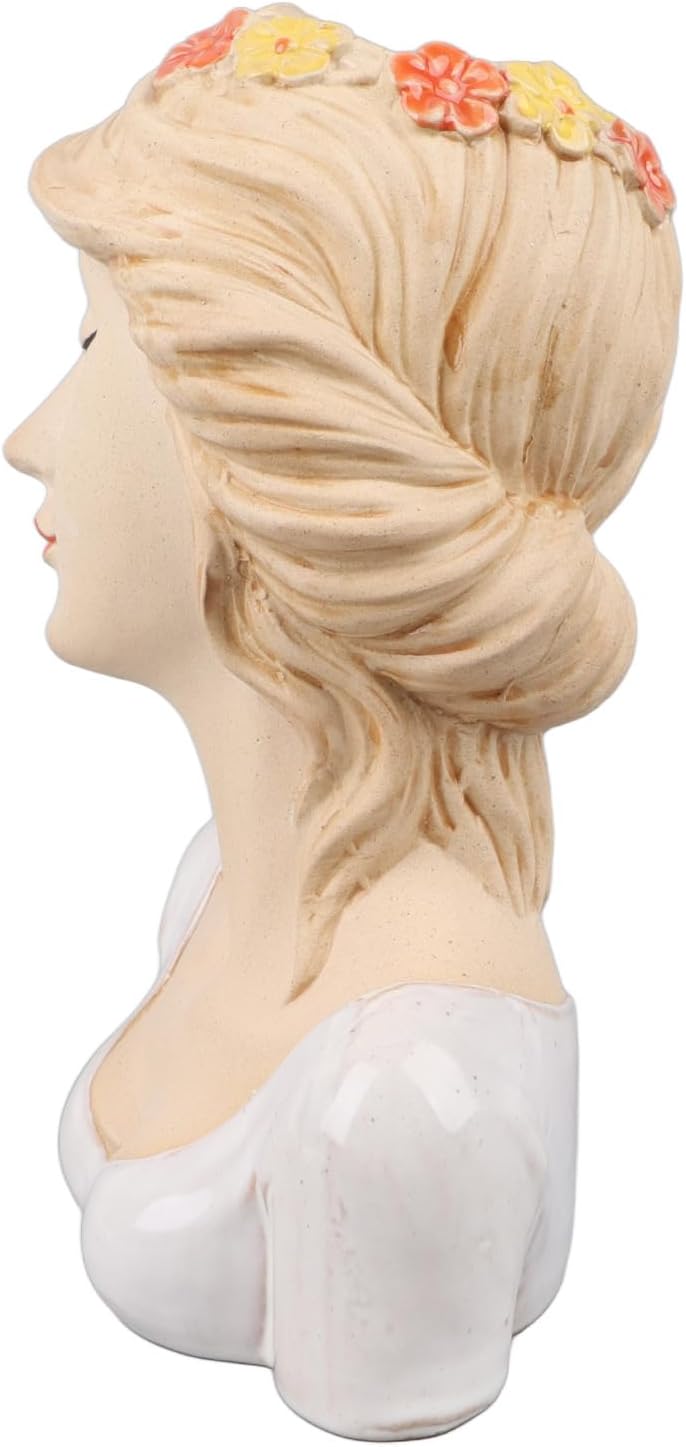 Modern Ceramic Face Vases Decorative Modern Shy Girl Flower Lady Head Vase for Unisex Plants Lover (White)